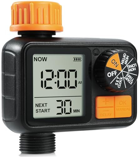 CROSOFMI Bewässerungscomputer Garten Zeitschaltuhr Bewässerung Wasserhahn Automatisch IPX5 Wasserdicht/Manueller Bewässerungsmodus