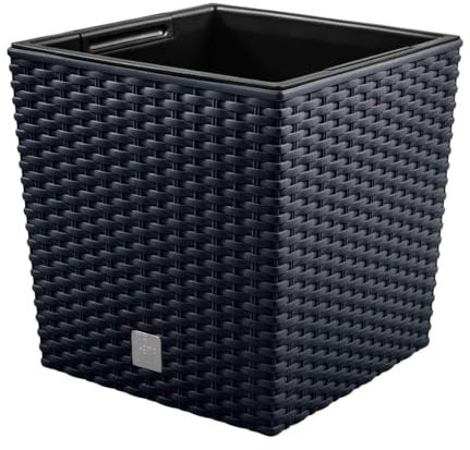 magubo Pflanzkübel in Rattan-Optik, inkl. Einsatz, quadratisch - Übertopf Groß für Haus und Garten, Moderner Blumentopf, Blumenkübel in Premium-Qualität (Anthrazit, 170)