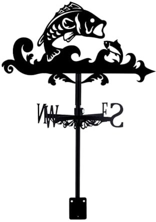 SUPERDANT Weather Vane Bassfisch Wetterfahne Schmiedeeisen Windfahne Tier Metall Wetterhahn fürs Dach Garten Wegweiser Wetterhahn Outdoor Bauernhaus Gartendeko Wetterhahn Dachaufsatz