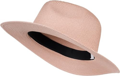 styleBREAKER Damen Panama Sonnenhut aus Papierstroh | Faltbarer Knautschhut mit breiter Krempe | Sommer Fedora Hut für Strand und Festival, Farbe:Rose