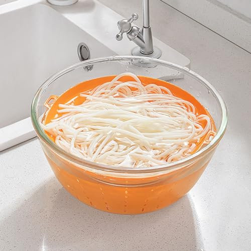 Wilitto Noodle Colander Drainage Basket Bowl, Strainer Basket Kitchen Salad Drain Basket Bowl with Small Ears Fruit Washing Storage Strainer Drainer Vegetable Cleaning Tool Orange