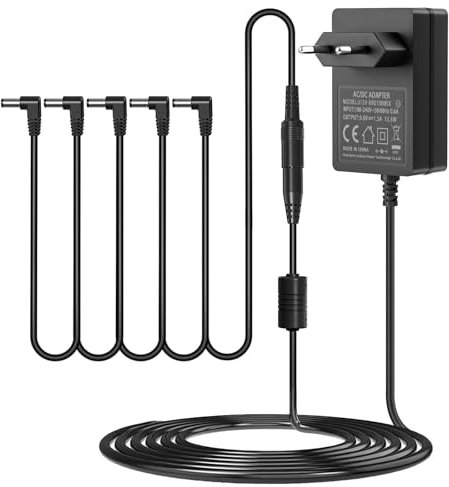 9V Netzteil, Netzadapter 9V 1,5A 1A Tip Negative Kompatibel mit BOSS Effektpedal Casio Keyboard Donner Roland Musical Instrumente Distortion PSA -120S, mit 5-Wege-Daisy-Chain-Kabel