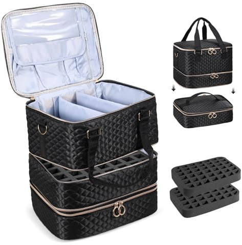YUYAFN Nail Polish Organizer Case - Holds 84 Bottles Nail Polish & Nail Lamp Large Nail Polish Organizer Bag for Manicure Tools, Nail Polish Kit (Black)