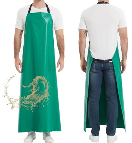 FunChaos Wasserdichte ölbeständige PVC-Schürze Schwerlast Verstellbare Gummischürze Chemikalienbeständige Arbeitsschürze für Geschirrwaschen, Laborarbeit, Metzgerei, Hundepflege, Fischreinigung, Grün