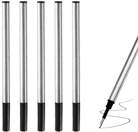 5-Pack Black Ink Rollerball Pen Refills, Medium Tip 0.5mm Ballpoint Pen Refills,Universal Replaceable Gel Ink RollBall Refills Compatible with Most Rollerball Pens, Includes Durable Tips