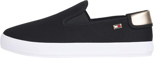 Tommy Hilfiger Donna Sneakers Vulcanizzate Canvas Slip-On da Infilare, Nero (Black), 38