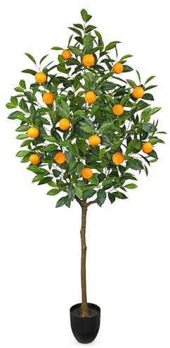 Oairse Artificial Orange Tree in Pot 5ft/152cm Tall Fake Citrus Tree with 16 Large Fruits Faux Tropical Plant for Indoor Outdoor Home Office Living Room Bedroom Patio Decor
