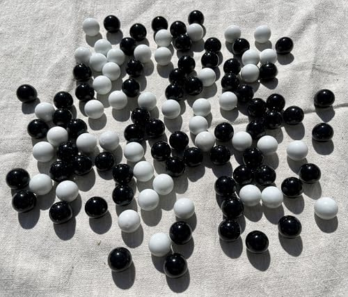 FAIRY TAIL & GLITZER FEE Lot de 100 billes en verre noir et blanc - 16 mm - Grand jeu de billes vertes - Décoration de pissenlit