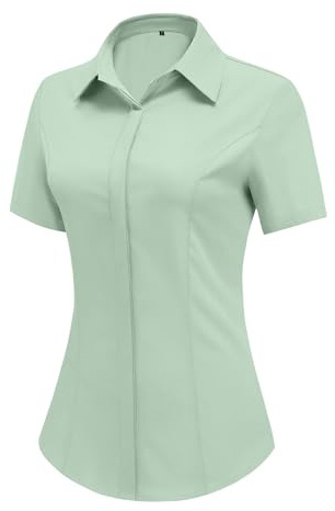 HOTOUCH Light Green Work Shirts Button Down Slim Fitted Tops