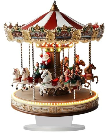 Carosello natalizio con villaggio di Natale, giostra musicale, decorazione natalizia 2D, decorazione natalizia per la casa del villaggio di Natale, giostra rotonda, decorazioni da tavolo per interni