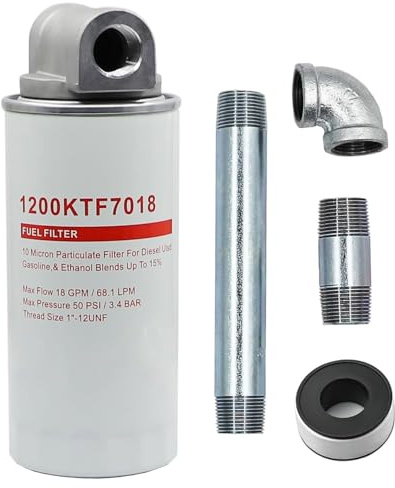 1200KTF7018 Fuel Filter 10 Micron 3/4 18GPM 50PSI 10Micron Fuel Filtration F1810PM0 1200KTG9075 Fill-Rit Grainger FR112 FR1210G FR610G Fuel Transfer Tank Pump Diesel Gasoline Fuel Filters Assembly