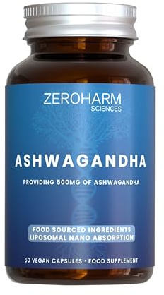 ZEROHARM Ashwagandha liposomiale 500 mg – Adattogeno per supporto a stress, energia e sonno – Assorbimento liposomiale ad alta potenza – Confezione da 60 (confezione da 1)