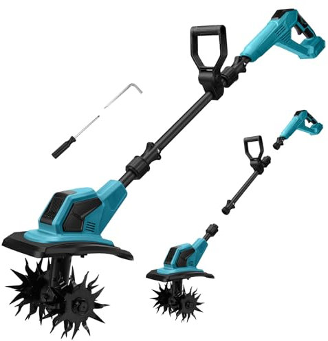 Motobineuse Électrique sans Balais 550W Compatible avec Makita 18V Batterie, Pliable, Largeur de Travail 32cm Profondeur 18cm Idéale pour Petits Massifs et Potagers (sans Batterie)