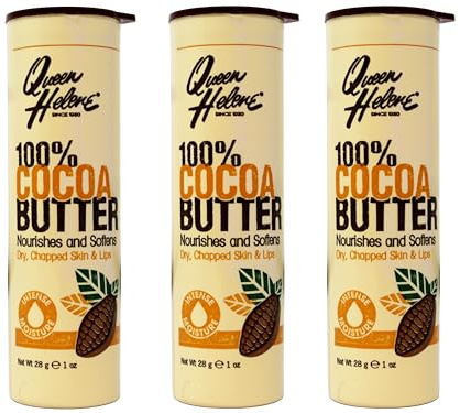 Queen Helene 100% Cocoa Butter Stick – Nourishes & Softens Dry, Chapped Skin and Lips – On-the-Go Tube – 1 oz (Pack of 3)