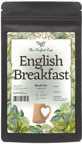 English Breakfast Tea Black Loose Leaf Tea (100g) Premium Blend Assam Darjeeling Ceylon, Ideal for Breakfast, Contains Caffeine, Very Aromatic, Tasty and Full of Flavour, Dark Resealable Package