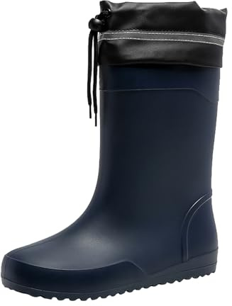 Generisch Stivali da pioggia imbottiti in gomma da uomo, traspiranti, impermeabili, per uomo e donna, antivento, termici da pesca, con stivali riflettenti, dettagli Rain Boots, Blu, 44 EU