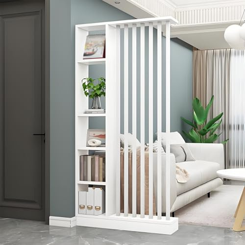 Colonna divisoria per ingresso dal pavimento al soffitto - Divisorio indipendente con ripiani, facile da montare, decorazione indipendente per camera da letto e ufficio (A White+White, 100cm/39.4in)