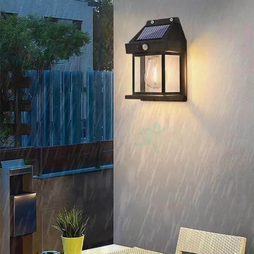 GZZBMY Solare Esterno Applique da Parete Impermeabile IP65 Esterni LED Lampada da Parete con Sensore di Movimento 3 Modalità Iluminazioni per Pareti Senza Fili per Patio Giardino Garage (1 Pezzi)