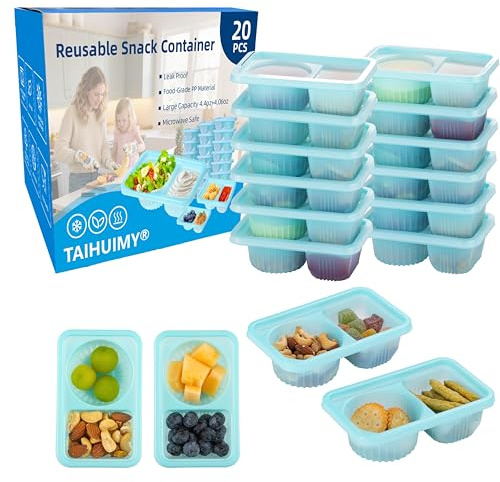 TAIHUIMY 8.4 OZ Reusable Snack Containers with Lids, 20 Pack New Double Compartment Condiment Snack Pack Containers for School Lunch, Travel, Party