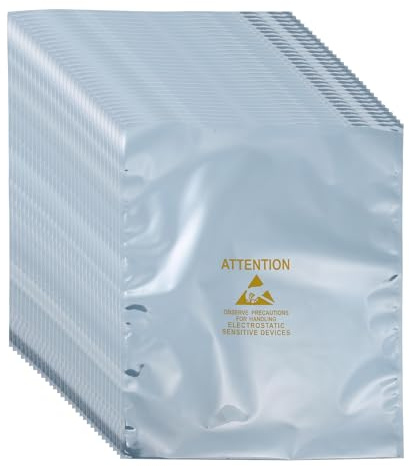 sourcing map 100 bolsas antiestáticas de 12.2 x 15.7 pulgadas, bolsa de blindaje ESD con etiquetas para disco duro, disco duro, SSD, placas base de dispositivos electrónicos, gris plateado