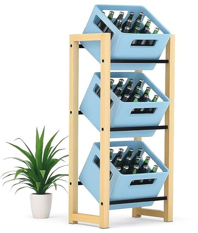 DanDiBo Drinks Crate Rack 3 Boxes Wood Bamboo 96656 Drinks Rack Drink Box Holder Bottle Crate Rack Drinks Shelf Box Shelf
