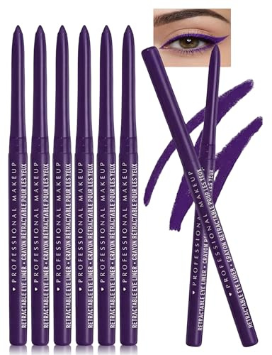 Erinde 6 Stück Gel Eyeliner Stift, Langanhaltend & Wasserfest Kajalstift, Hochpigmentiert, Wischfest Lidstrich, Drehbarer Stiftkopf, Geschmeidiger, Glatter Auftrag, Leicht Aufzutragen 08# Lila