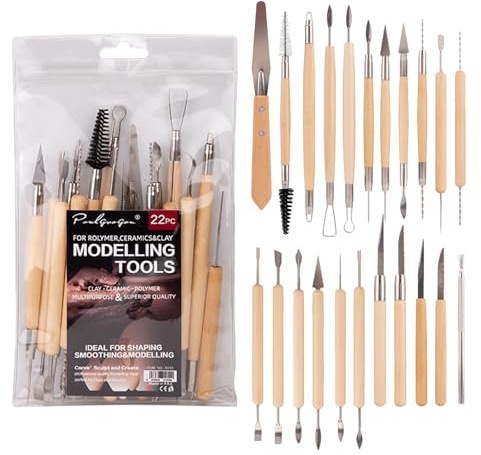 22 Pcs Clay Sculpting Tools Set, COGVOHY Air Dry Ceramic Pottery Sculpture Modelling Carving Tools for Beginners & Professionals, Polymer Clay Pottery Tool Kit for Sculpting & Crafting (Burlywood)