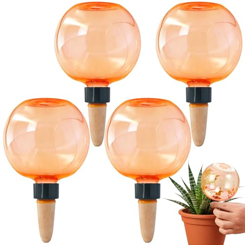 4 stycken bevattningskulor, 500 ml automatiska bevattningskulor för växter, transparenta vattningslökar, vattenkulor för växter, vattning av rum balkong och trädgårdsväxter (orange)