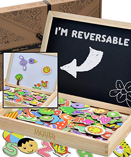 Jaques of London Magnetic Art Board with Magnets for Kids | Activity Wooden Toys for 3 4 5 Year Olds | Reversible Magnetic Drawing Board with Chalk Board for Kids | Since 1795