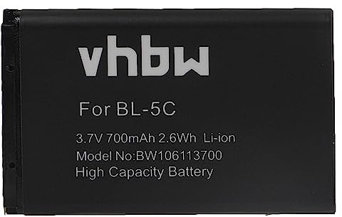 vhbw Akku kompatibel mit Nokia C1-01, C1-02, C2, C2-01, E50, E60, N71, N72, N91, N-Gage N70 Handy Smartphone Telefon (700mAh, 3,7V, Li-Ion)