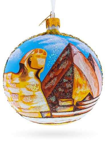 Pyramids and Great Sphinx of Giza, Egypt Glass Ball Christmas Ornament 4 Inches
