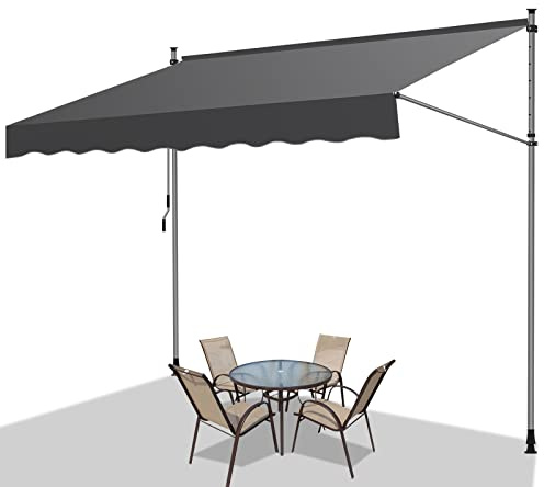 Fiqops Tenda da Sole a Morsetto con manovella per Balcone, 350x120cm Retrattile Resistente ai Raggi UV Altezza Regolabile Senza Forare, in metallo e 100% poliestere, Grigio