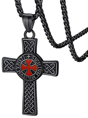 FaithHeart Colgante Cruz Caballeros Templarios Cruz Jesusalén Collar Medieval Acero Inoxidable 316L Hombre Talismán Amuleto Padre Amigo