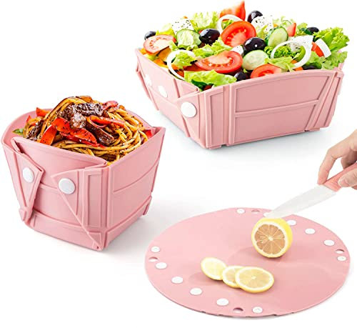 Ciotola pieghevole in silicone varie posizioni, ciotola da viaggio pieghevole portatile per campeggio, escursionismo, snack, insalata, adatta per microonde, congelatore e lavastoviglie, confezione da