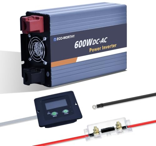 ECO-WORTHY 600W Pure Sine Wave Power Inverter - AC Outputs, LED Indicators | USB Output Port, Remote Display and Dual Cooling Fans, Perfect for Home, RV, Shed, Villa, Truck and Off-Grid