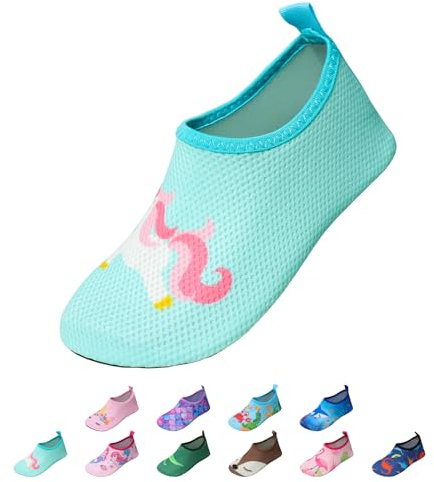 EDOTON Badeschuhe Kinder Mädchen Schwimmschuhe Wasserschuhe Strandschuhe Aquaschuhe Sommer Schwimmschuhe Strandschuhe Leichte Barfußschuhe Schnell Trockene Surfschuhe(EU 32-33,Blaues Pferd)