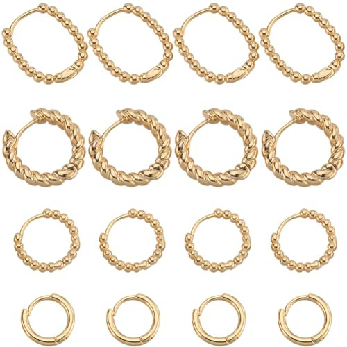 SUNNYCLUE 1 Box 16 Stück 8 Paar Huggie Creolen Runde Ohrhaken Echte 14 Karat Vergoldete Creolen Ohrringknorpel Messing Ohrhaken Beschläge Zur Schmuckherstellung Für Frauen DIY Ohrhänger Bastelbedarf