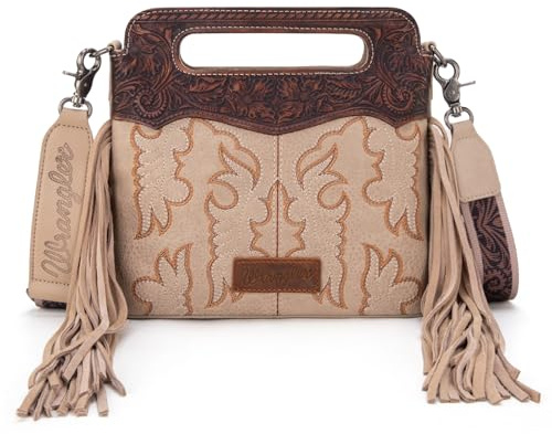 Wrangler Crossbody Bags for Women Western Fringe Top Handle Handbags Embroidered Boot Scroll Crossbody Bag