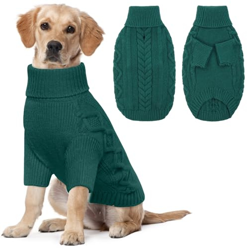Lelepet Dog Jumpers Winter Dog Pullover, Knitted Warm Turtleneck Dog Christmas Sweater for Cold Weather, Soft Dog Knitwear for Large Dogs Boys Girls Pet Vest Outfit Cat Sweater, PeacockGreen, XL