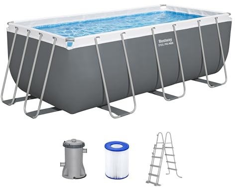 Bestway Power Steel Frame Pool Set mit Filterpumpe 412 x 201 x 122 cm, grau, eckig