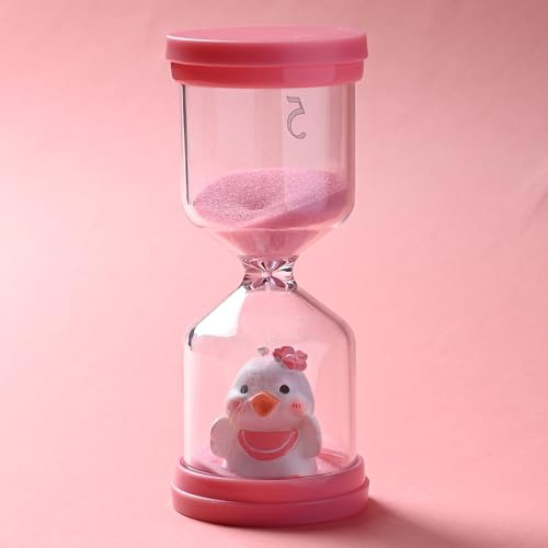 Clessidra-Timer da 5 Minuti per Bambini: in Plastica Infrangibile, Colorata con Anatroccolo Rosa Macaron, Ideale per Gestire Attività, Studio e Gioco