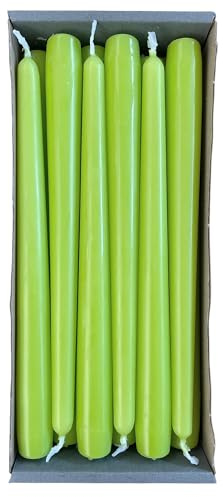Nordring - Velas cónicas (2,3 x 25 cm, 12 unidades), color verde limón, con certificación RAL, sin gotas y bajo humo, tiempo de combustión de aproximadamente 8 horas, decoración de mesa y candelabro