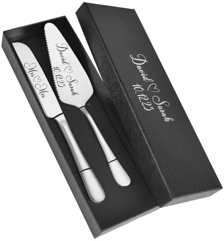 Custom Wedding Cake Personalised Server and Slicer Gift Set for Bride & Groom Made of Stainless Steel (Black, Gold, Silver, Rose Gold) (Gold, Yes Engraving Please)