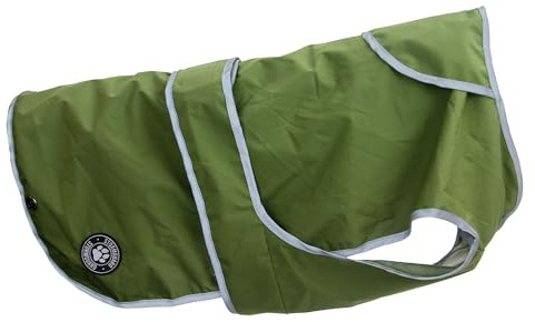 Ancol Stormguard Soft Shell Dog Coat in Khaki - Waterproof Pet Rain Jacket with Zipped Harness Hole - Reflective Edging Puppy Apparel - S/M
