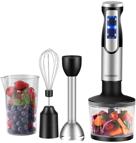 Steinborg® Stabmixer Set 1.200 Watt Edelstahl Pürierstab Schneebesen Zerkleinerer - 500 ml Mixbehälter Edelstahl Turbofunktion Handmixer Pürierer Multizerkleinerer