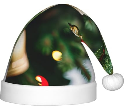 BaerK Christmas Tree and Bells Print Christmas Hat for Kids - Santa Hat, Unisex Warm Cap for Holiday Parties, Wear, and Everyday Use