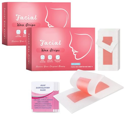 40 PCS Facial Wax Strips for Hair Removal, Wax Strips for Face for Women,Waxing Kit for Women's Face, Bikini, Chest, Body, Arms, Legs, Back(20 Double-Sided Waxed Sheets + 8 Soothing Oil Wipes)