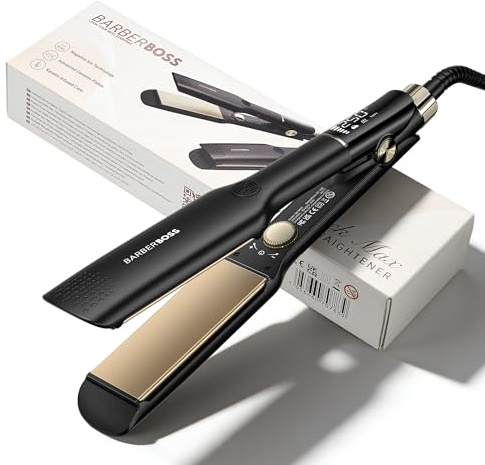 BarberBoss Piastra lisciante con piastre in ceramica mobili, cura ionica e cheratina per capelli lisci e senza crespi, piastra lisciante professionale a temperatura regolabile (QR-8422, nero)