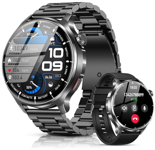 SLOKSFil Smartwatch Uomo con Chiamate Bluetooth, 1.52 HD Orologio Intelligente Fitness, con 1000 mAh 24/7 Cardiofrequenzimetro SpO2 Sonno 110+ Sport Impermeabile IP68, per Android iOS (Acciaio Nero)