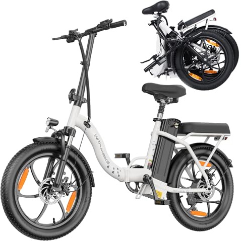 ZAZAWORK Vélo électrique pliable, 250 W, 48 V, 16 Ah, 80-100 km, pour adultes, vélo électrique avec amortisseur et dérailleur 7 vitesses, pour homme et femme (blanc)